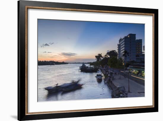 Boats on Ben Tre River at Sunset, Ben Tre, Mekong Delta, Vietnam, Indochina, Southeast Asia, Asia-Ian Trower-Framed Photographic Print