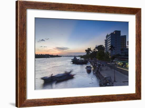 Boats on Ben Tre River at Sunset, Ben Tre, Mekong Delta, Vietnam, Indochina, Southeast Asia, Asia-Ian Trower-Framed Photographic Print