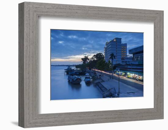 Boats on Ben Tre River at Sunset, Ben Tre, Mekong Delta, Vietnam, Indochina, Southeast Asia, Asia-Ian Trower-Framed Photographic Print