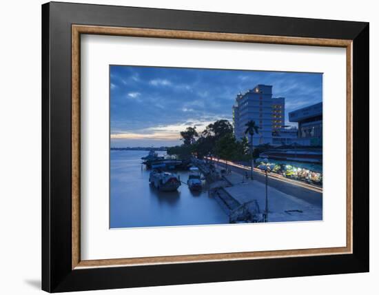 Boats on Ben Tre River at Sunset, Ben Tre, Mekong Delta, Vietnam, Indochina, Southeast Asia, Asia-Ian Trower-Framed Photographic Print