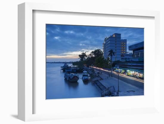 Boats on Ben Tre River at Sunset, Ben Tre, Mekong Delta, Vietnam, Indochina, Southeast Asia, Asia-Ian Trower-Framed Photographic Print