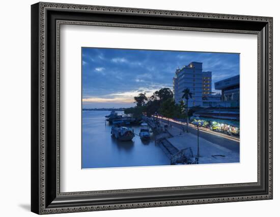 Boats on Ben Tre River at Sunset, Ben Tre, Mekong Delta, Vietnam, Indochina, Southeast Asia, Asia-Ian Trower-Framed Photographic Print