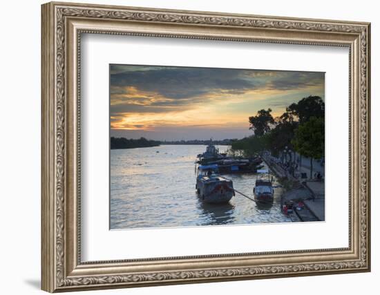 Boats on Ben Tre River at Sunset, Ben Tre, Mekong Delta, Vietnam, Indochina, Southeast Asia, Asia-Ian Trower-Framed Photographic Print