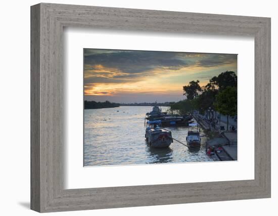 Boats on Ben Tre River at Sunset, Ben Tre, Mekong Delta, Vietnam, Indochina, Southeast Asia, Asia-Ian Trower-Framed Photographic Print