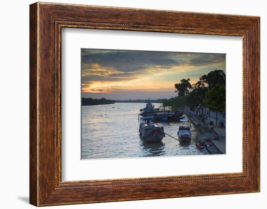 Boats on Ben Tre River at Sunset, Ben Tre, Mekong Delta, Vietnam, Indochina, Southeast Asia, Asia-Ian Trower-Framed Photographic Print