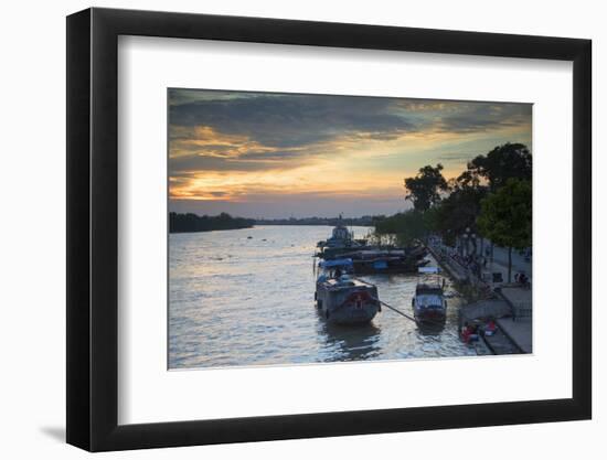 Boats on Ben Tre River at Sunset, Ben Tre, Mekong Delta, Vietnam, Indochina, Southeast Asia, Asia-Ian Trower-Framed Photographic Print