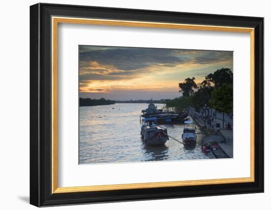 Boats on Ben Tre River at Sunset, Ben Tre, Mekong Delta, Vietnam, Indochina, Southeast Asia, Asia-Ian Trower-Framed Photographic Print