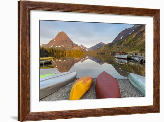 Boats on Calm Morning at Two Medicine Lake in Glacier National Park, Montana, USA-Chuck Haney-Framed Photographic Print