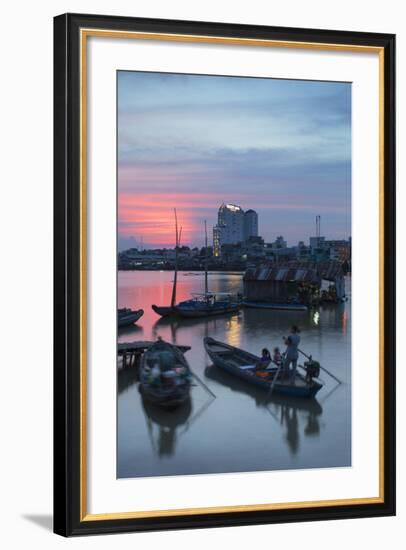 Boats on Can Tho River at Sunset, Can Tho, Mekong Delta, Vietnam, Indochina, Southeast Asia, Asia-Ian Trower-Framed Photographic Print