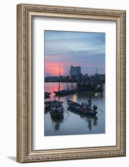 Boats on Can Tho River at Sunset, Can Tho, Mekong Delta, Vietnam, Indochina, Southeast Asia, Asia-Ian Trower-Framed Photographic Print