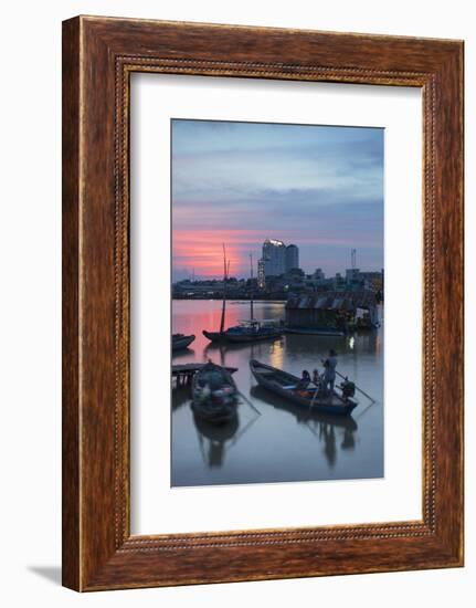 Boats on Can Tho River at Sunset, Can Tho, Mekong Delta, Vietnam, Indochina, Southeast Asia, Asia-Ian Trower-Framed Photographic Print