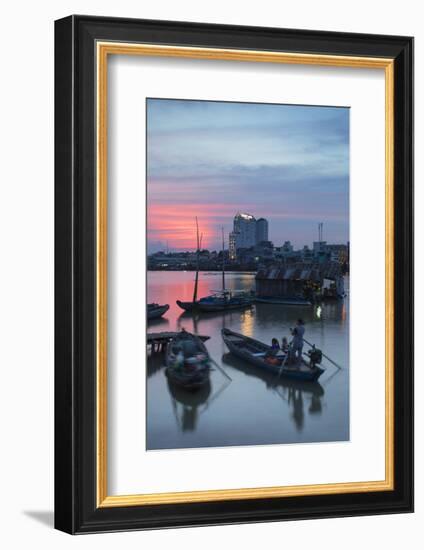 Boats on Can Tho River at Sunset, Can Tho, Mekong Delta, Vietnam, Indochina, Southeast Asia, Asia-Ian Trower-Framed Photographic Print