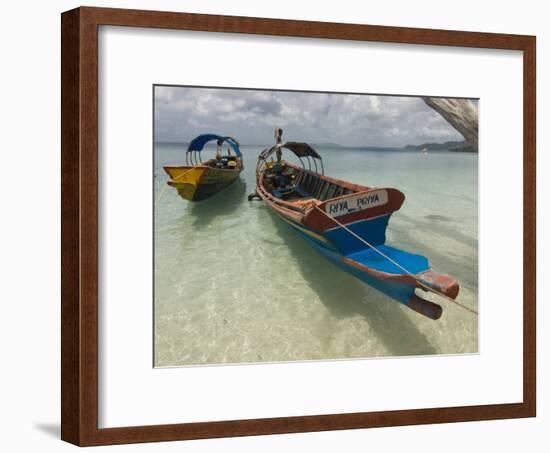 Boats on Coast in Turquoise Water, Havelock Island, Andaman Islands, India, Indian Ocean, Asia-Michael Runkel-Framed Photographic Print