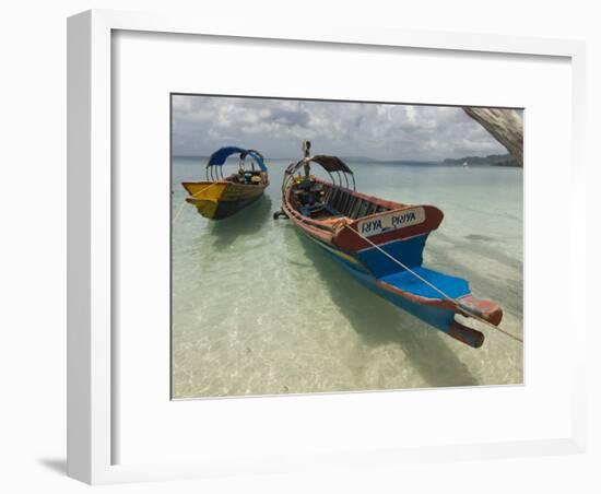 Boats on Coast in Turquoise Water, Havelock Island, Andaman Islands, India, Indian Ocean, Asia-Michael Runkel-Framed Photographic Print