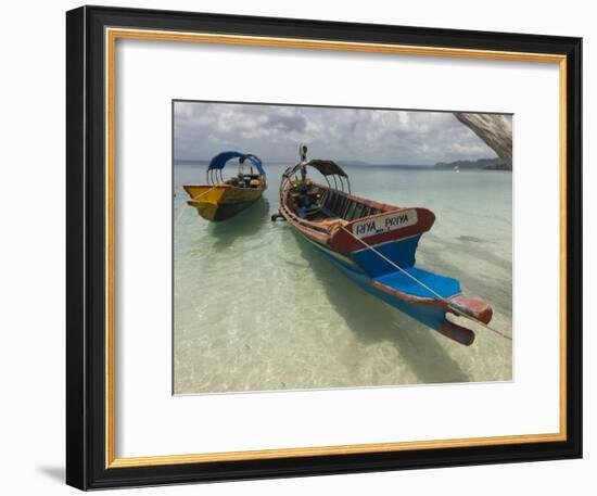Boats on Coast in Turquoise Water, Havelock Island, Andaman Islands, India, Indian Ocean, Asia-Michael Runkel-Framed Photographic Print