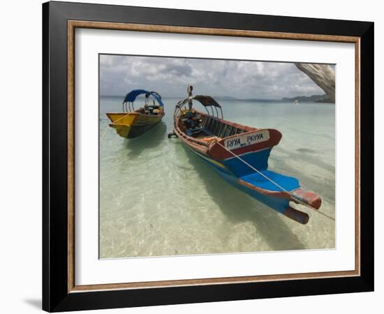 Boats on Coast in Turquoise Water, Havelock Island, Andaman Islands, India, Indian Ocean, Asia-Michael Runkel-Framed Photographic Print