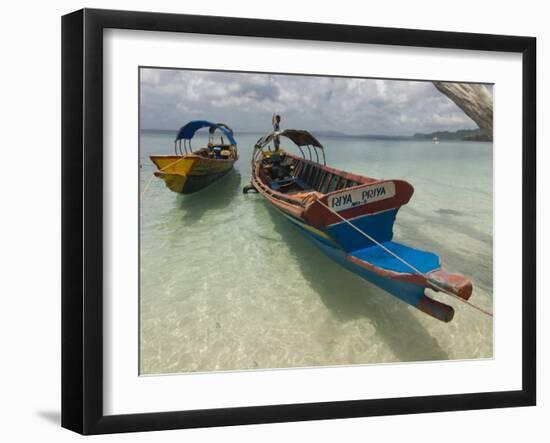 Boats on Coast in Turquoise Water, Havelock Island, Andaman Islands, India, Indian Ocean, Asia-Michael Runkel-Framed Photographic Print