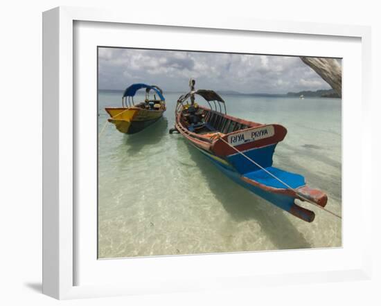 Boats on Coast in Turquoise Water, Havelock Island, Andaman Islands, India, Indian Ocean, Asia-Michael Runkel-Framed Photographic Print