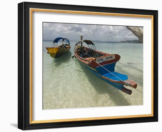 Boats on Coast in Turquoise Water, Havelock Island, Andaman Islands, India, Indian Ocean, Asia-Michael Runkel-Framed Photographic Print