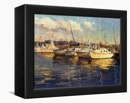 Boats on Glassy Harbor-Furtesen-Framed Stretched Canvas