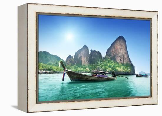 Boats on Railay Beach in Krabi Thailand-Iakov Kalinin-Framed Premier Image Canvas