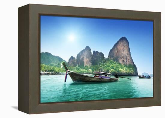 Boats on Railay Beach in Krabi Thailand-Iakov Kalinin-Framed Premier Image Canvas