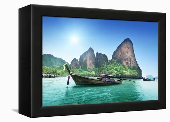 Boats on Railay Beach in Krabi Thailand-Iakov Kalinin-Framed Premier Image Canvas