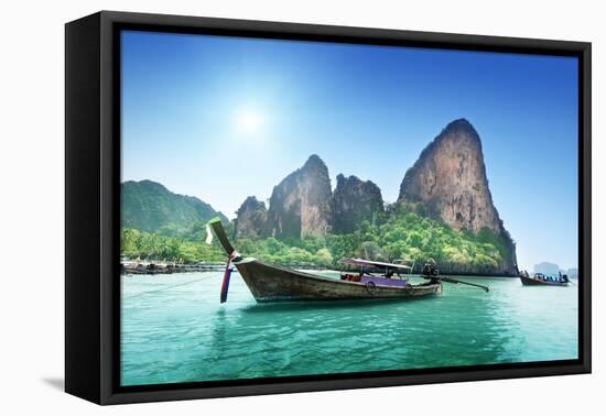 Boats on Railay Beach in Krabi Thailand-Iakov Kalinin-Framed Premier Image Canvas