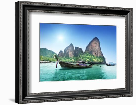 Boats on Railay Beach in Krabi Thailand-Iakov Kalinin-Framed Photographic Print