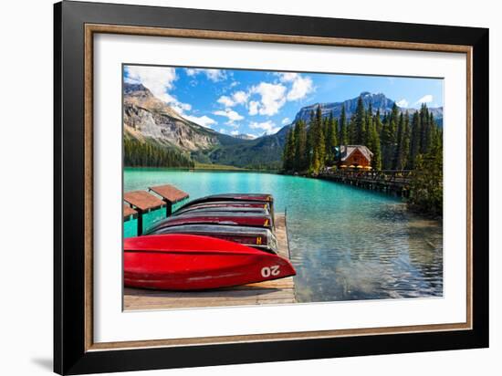 Boats on the Dock, Emerald Lake, Canada-George Oze-Framed Photographic Print