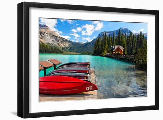 Boats on the Dock, Emerald Lake, Canada-George Oze-Framed Photographic Print