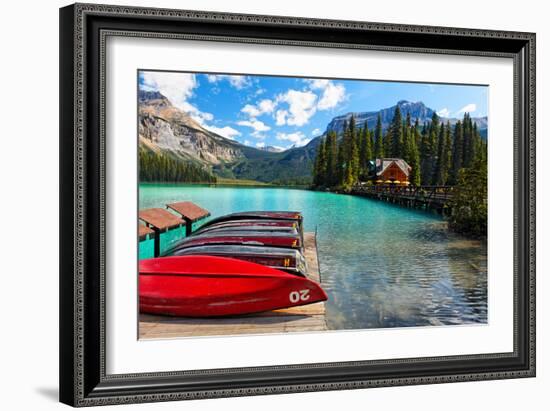 Boats on the Dock, Emerald Lake, Canada-George Oze-Framed Photographic Print