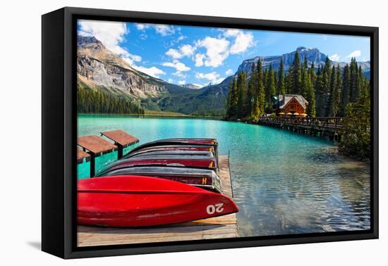 Boats on the Dock, Emerald Lake, Canada-George Oze-Framed Premier Image Canvas