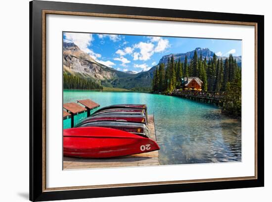 Boats on the Dock, Emerald Lake, Canada-George Oze-Framed Photographic Print