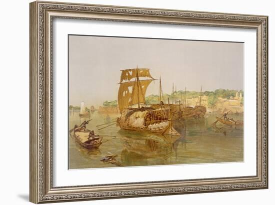 Boats on the Ganges, from 'India Ancient and Modern', 1867 (Colour Litho)-William 'Crimea' Simpson-Framed Giclee Print