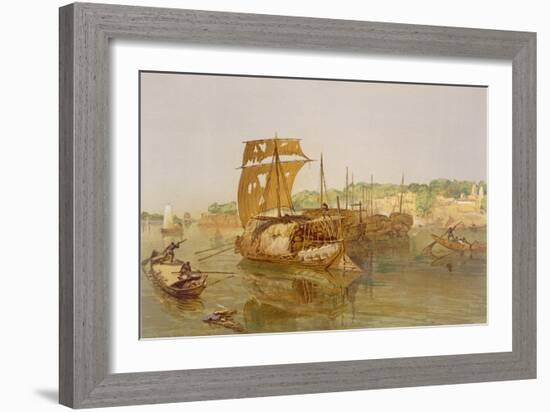 Boats on the Ganges, from 'India Ancient and Modern', 1867 (Colour Litho)-William 'Crimea' Simpson-Framed Giclee Print