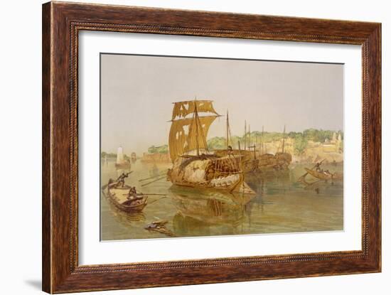 Boats on the Ganges, from 'India Ancient and Modern', 1867 (Colour Litho)-William 'Crimea' Simpson-Framed Giclee Print