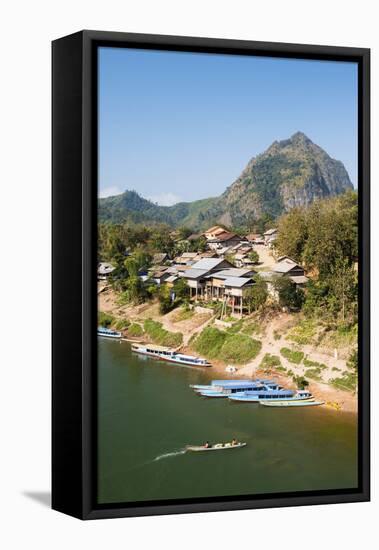 Boats on the Ou River, Nong Khiaw, Luang Prabang Area, Laos, Indochina, Southeast Asia, Asia-Jordan Banks-Framed Premier Image Canvas