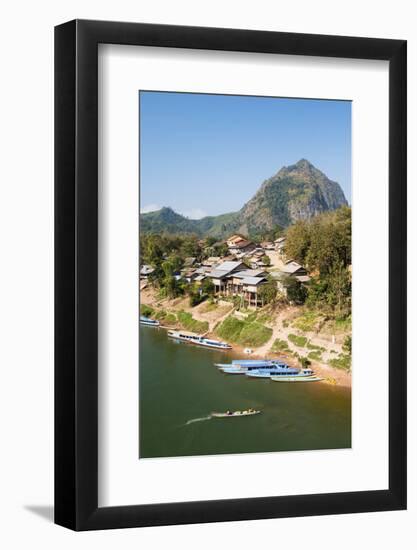 Boats on the Ou River, Nong Khiaw, Luang Prabang Area, Laos, Indochina, Southeast Asia, Asia-Jordan Banks-Framed Photographic Print