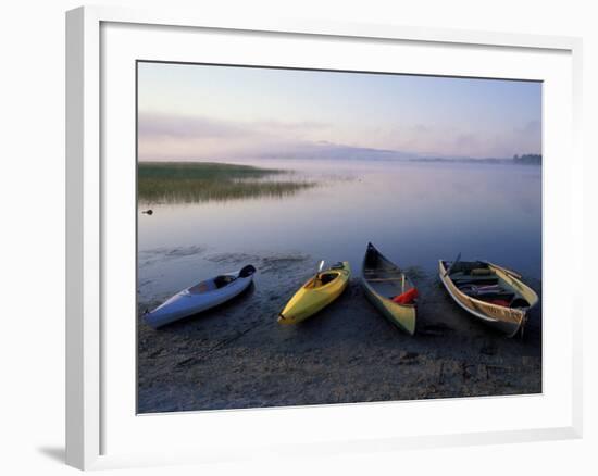 Boats on the Shore of Webb Lake near Mt. Blue State Park, Northern Forest, Maine, USA-Jerry & Marcy Monkman-Framed Photographic Print