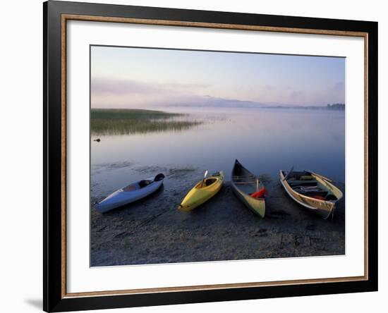 Boats on the Shore of Webb Lake near Mt. Blue State Park, Northern Forest, Maine, USA-Jerry & Marcy Monkman-Framed Photographic Print