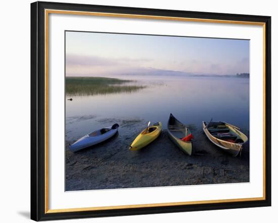 Boats on the Shore of Webb Lake near Mt. Blue State Park, Northern Forest, Maine, USA-Jerry & Marcy Monkman-Framed Photographic Print