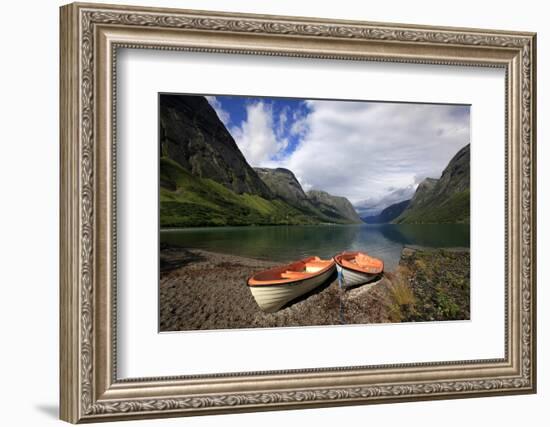 Boats Pulled Up by a Fjord, Songdal Region, Near Bergen, Western Norway, Scandinavia, Europe-David Pickford-Framed Photographic Print