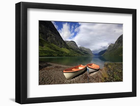 Boats Pulled Up by a Fjord, Songdal Region, Near Bergen, Western Norway, Scandinavia, Europe-David Pickford-Framed Photographic Print