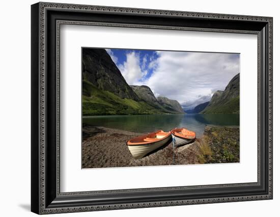 Boats Pulled Up by a Fjord, Songdal Region, Near Bergen, Western Norway, Scandinavia, Europe-David Pickford-Framed Photographic Print