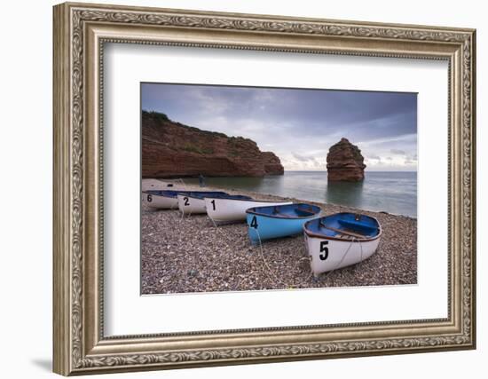 Boats Pulled Up on the Shingle at Ladram Bay on the Jurassic Coast, Devon, England-Adam Burton-Framed Photographic Print