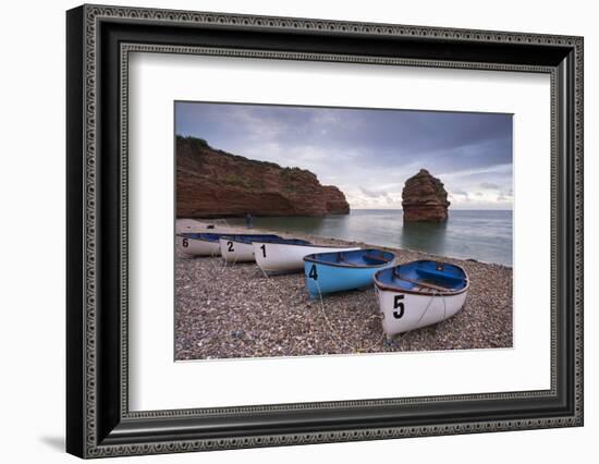 Boats Pulled Up on the Shingle at Ladram Bay on the Jurassic Coast, Devon, England-Adam Burton-Framed Photographic Print