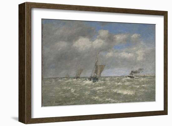 Boats Returning to Port, Trouville, 1894 (Oil on Canvas, Marouflaged to Aluminum)-Eugene Louis Boudin-Framed Giclee Print