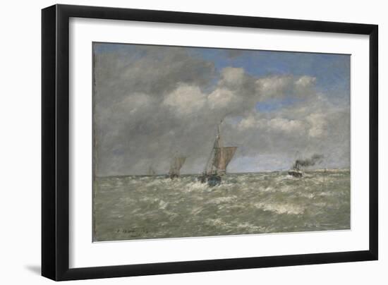 Boats Returning to Port, Trouville, 1894 (Oil on Canvas, Marouflaged to Aluminum)-Eugene Louis Boudin-Framed Giclee Print
