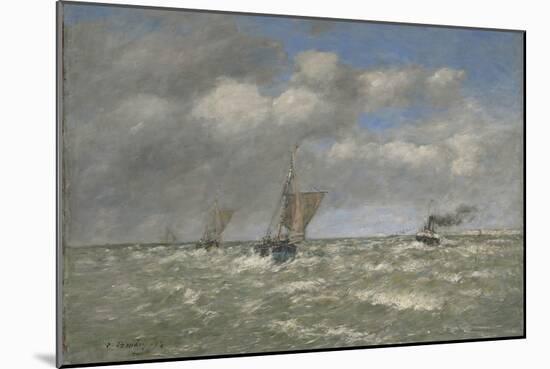 Boats Returning to Port, Trouville, 1894 (Oil on Canvas, Marouflaged to Aluminum)-Eugene Louis Boudin-Mounted Giclee Print